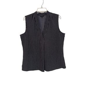 Talbots Women's Sleeveless Blouse Top Black White Geometric V Neck Size Large